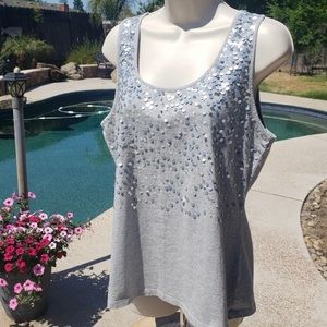 Charter Club Gray Embellished Tank Top! Large, Like New!